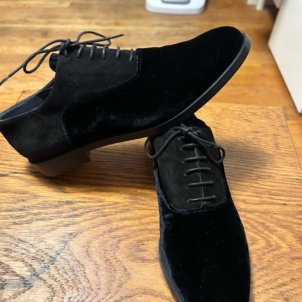 Vintage Anne Klein II black velvet suede oxfords leather 7N, new